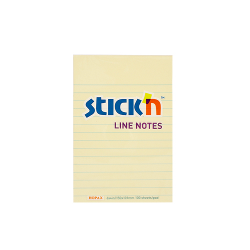 Stick'N 黃色单行便條纸 4"x6" (100張) #21056