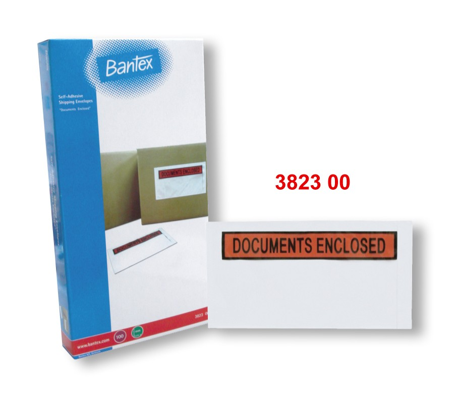 Bantex DOCUMENTS ENCLOSED 自黏邮寄用标签袋 235x125mm #3823@100'S