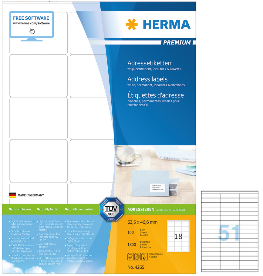 HERMA 多用途列印标签 (100張) 70x16.9mm (3x17)  (K51)  #4459