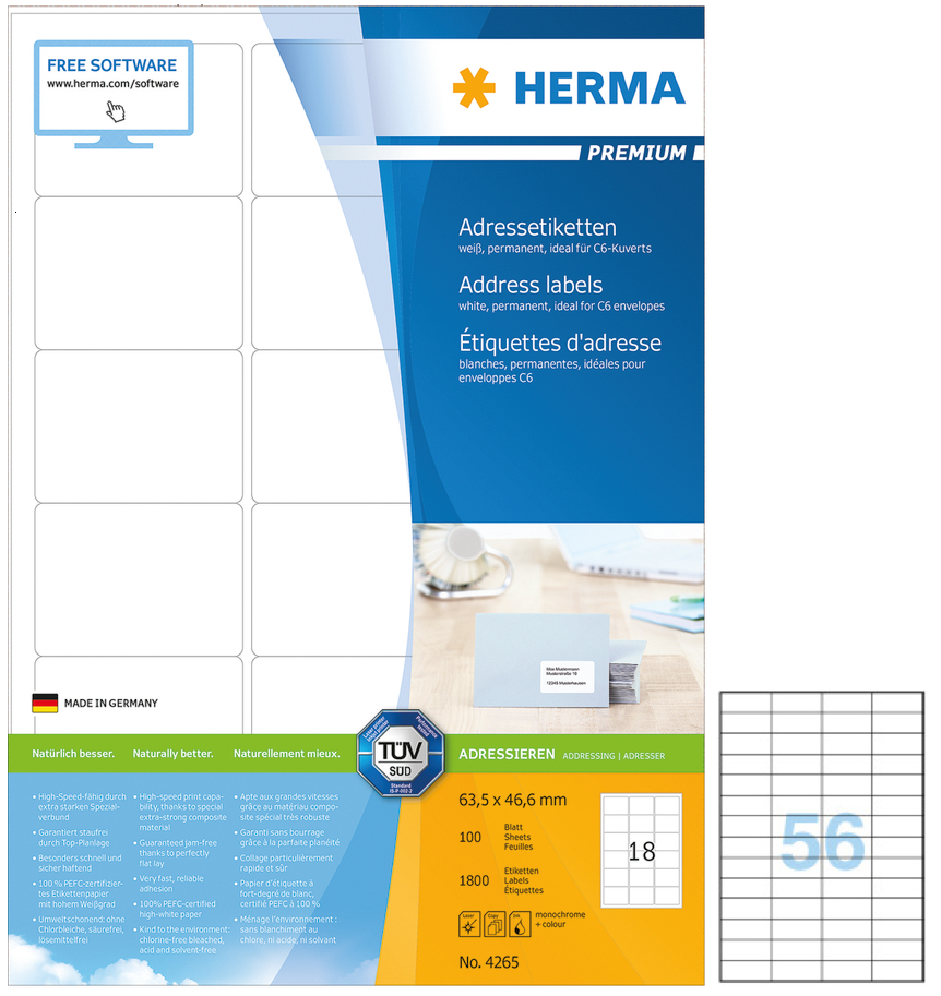 HERMA 多用途列印标签 (100張) 52.5x21.2mm (4x14)  (K56)  #4273