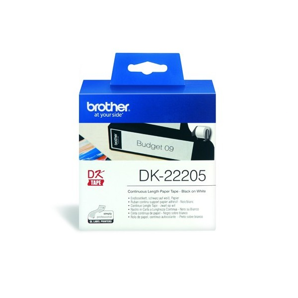 Brother DK系列标签带 - 62mmx30M - 纸质 白底黑字 - DK22205