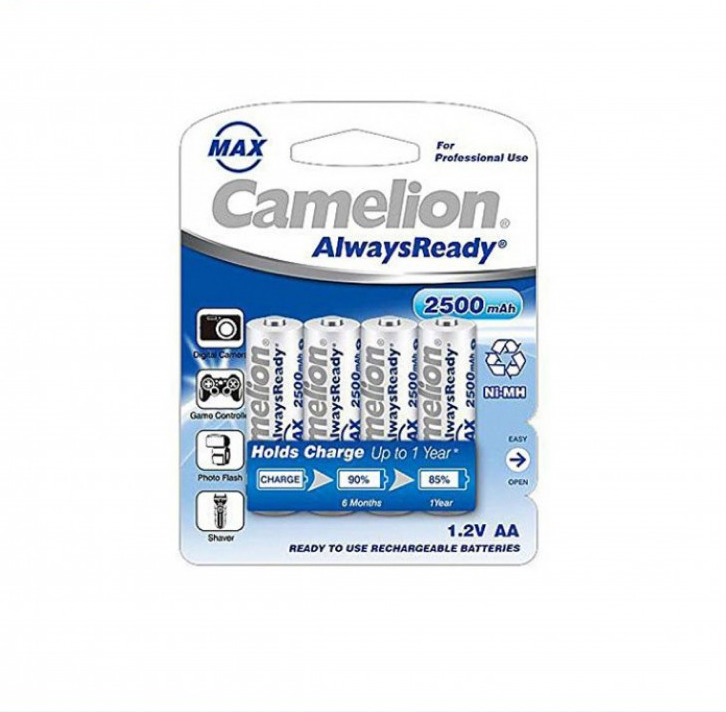Camelion AlwaysReady 镍氢耐用充电池 AA2500mAH (4粒) (全年防走电环保充电池)