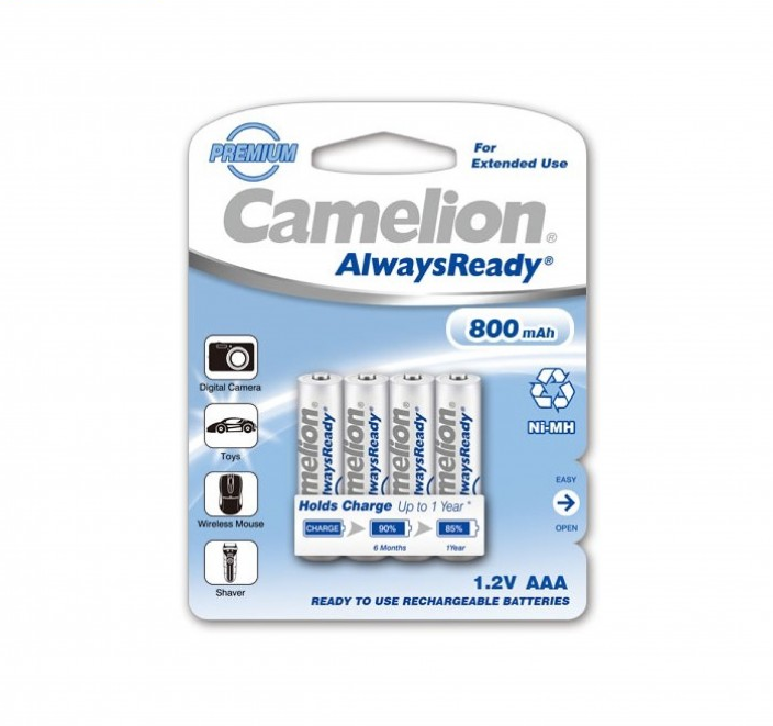 Camelion AlwaysReady 镍氢耐用充电池 AAA800mAH (4粒) (全年防走电环保充电池)