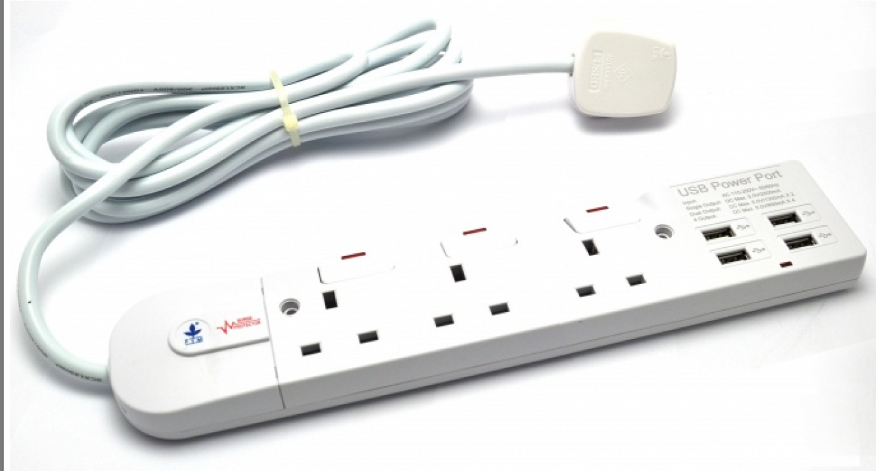 丰葉牌 FYM S334USBH 獨立灯掣拖板 - 3位 + (4位)USB