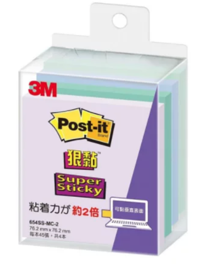3M Post-it 654SS-MC-2 便利贴狠黏便條纸/ 淡紫+青绿+淺蓝+淺绿