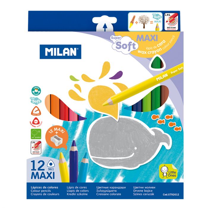 西班牙 Milan 12色三角特粗蜡筆芯木桿颜色筆(附筆刨) 0792612
