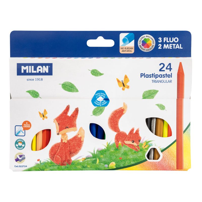 西班牙 Milan 24色三角蜡筆(包含3种螢光色+2种金屬色) 022T24