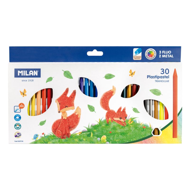 西班牙 Milan 30色三角蠟筆(包含3種螢光色+2種金屬色) 022T30