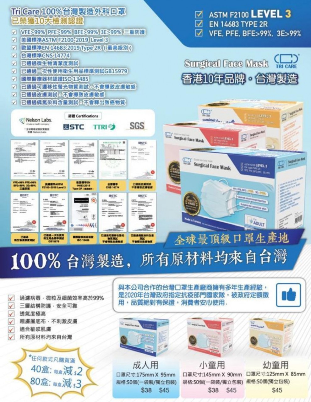 defensive care 幼童口罩 (台灣製造) @50 - 獨立包裝